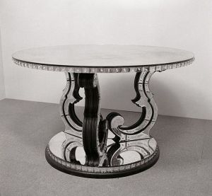Round Venetian mirrored foyer table in the art deco style