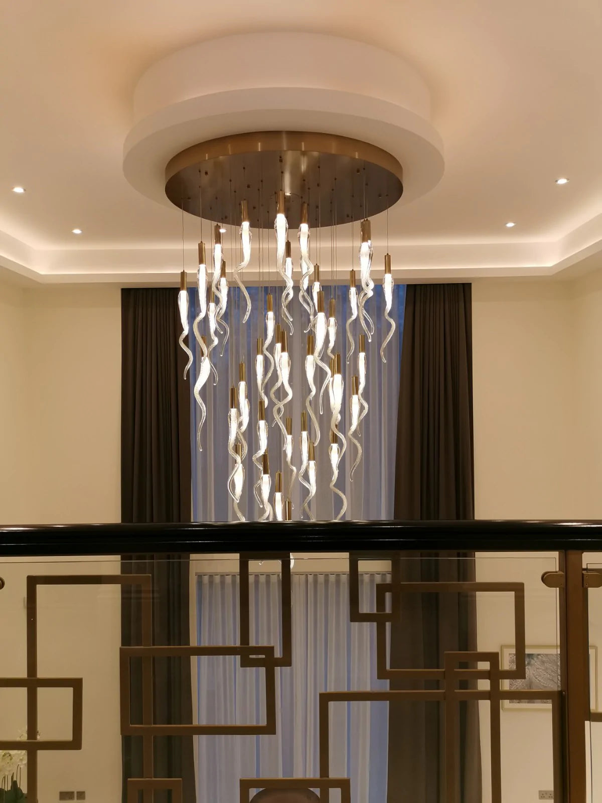 Glass Spiral Horn Soda Bubble Effect Hanging Lights Stairwell Chandelier In Various Custom Sizes & Styles