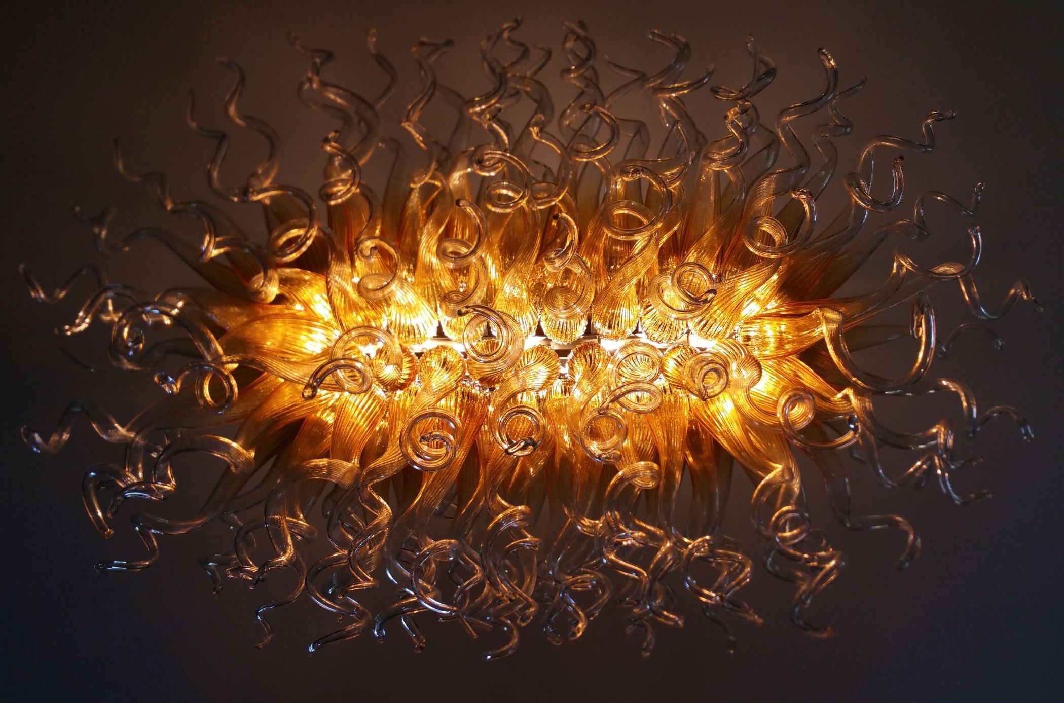 Bespoke Gold And Clear Murano Glass Art Chandelier