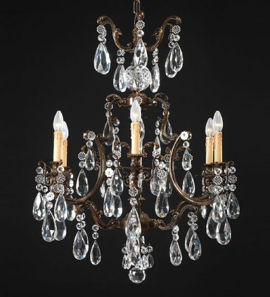 6 Light Brass Chandelier with Bohemian Crystals