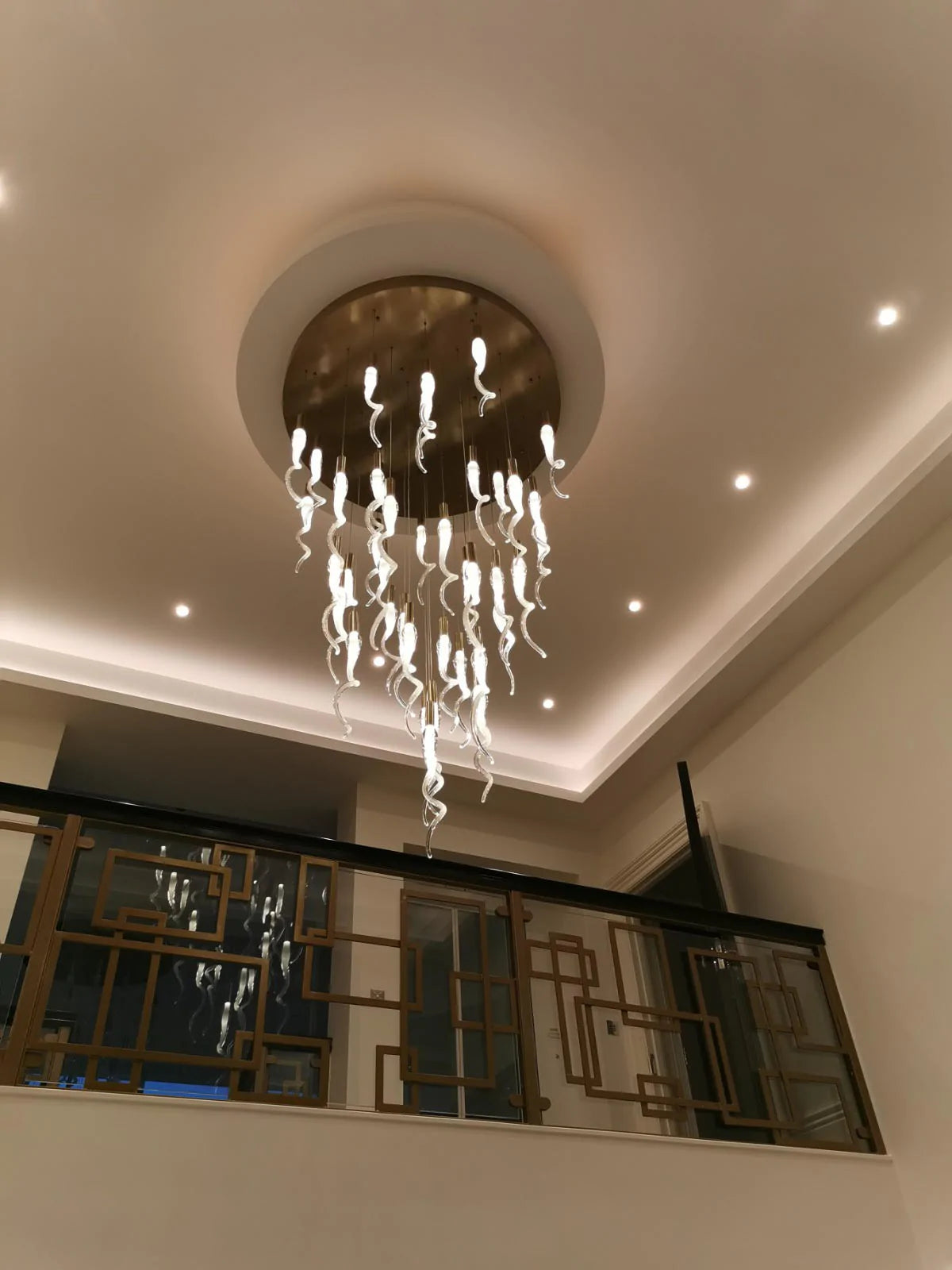 Glass Spiral Horn Soda Bubble Effect Hanging Lights Stairwell Chandelier In Various Custom Sizes & Styles