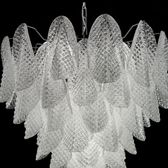 Custom 70s style 75 cm chandelier in clear piastra glass