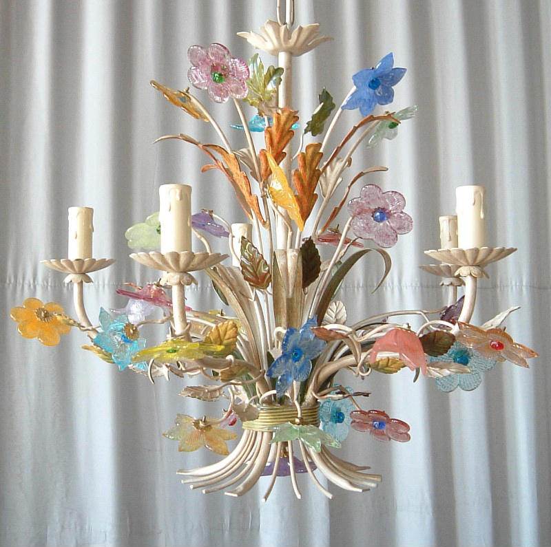 Pretty 5 light chandelier with pastel Murano glass flowers