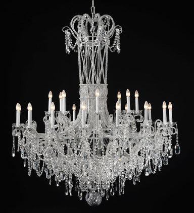 24 Light Silver Chandelier With Bohemian Crystals