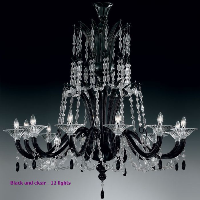 White black or red Murano glass chandelier with clear trim