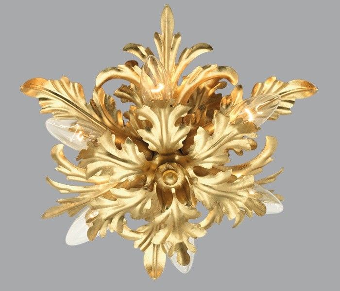 Six Lamp Leaf-inspired Ceiling Light in Gold Metal