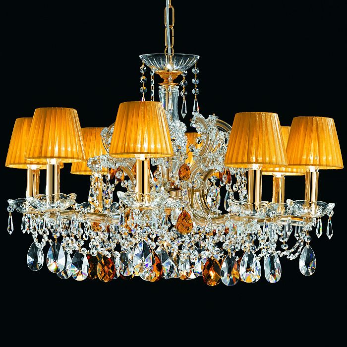 8 Light crystal pendant chandelier with organza shades