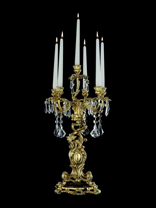 Six arm Italian candelabra with antiqued gold finish