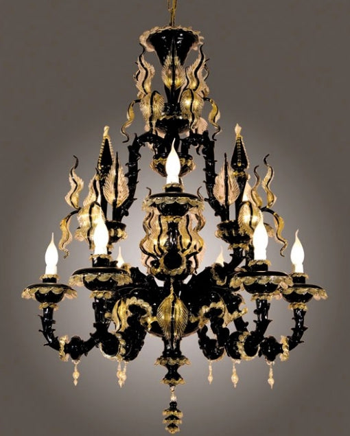 Black and Gold Rezzonico Style chandelier with 9 lights