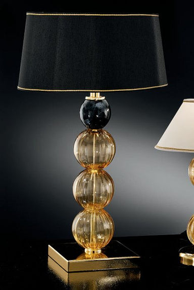 Modern Murano glass table light with black and amber spheres