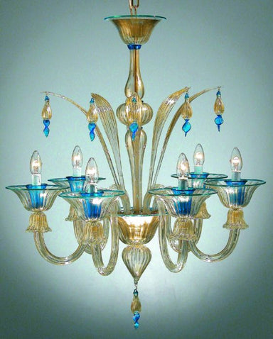 Aquamarine And Gold Murano Glass Chandelier