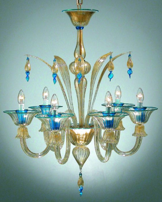 Aquamarine and gold Murano Glass Chandelier