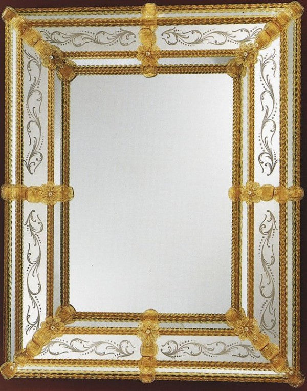 Venetian Mirror with Stunning Amber Murano Glass