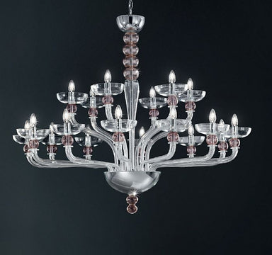 Clear Modern Murano Glass Chandelier With Clear Amethyst Spheres