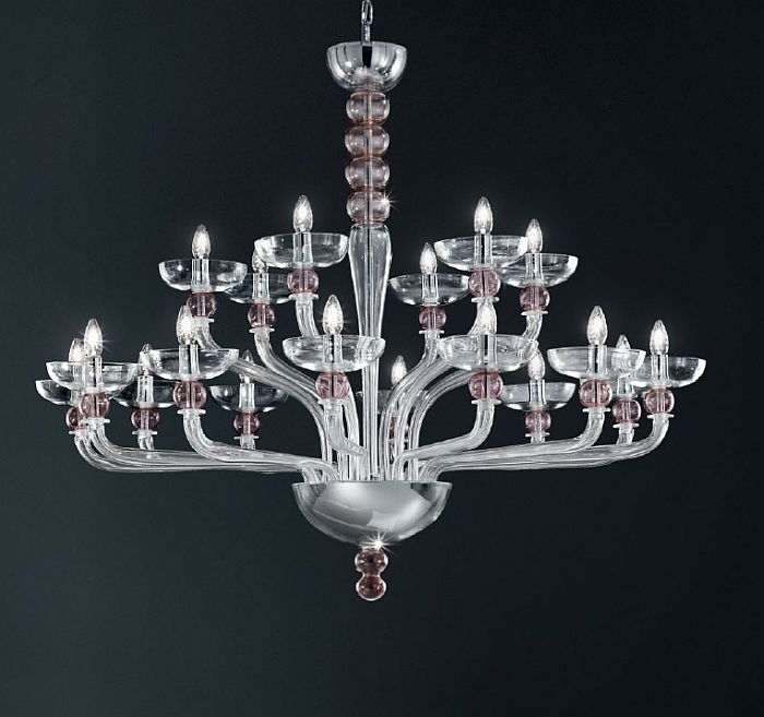 Murano crystal chandelier with amethyst spheres