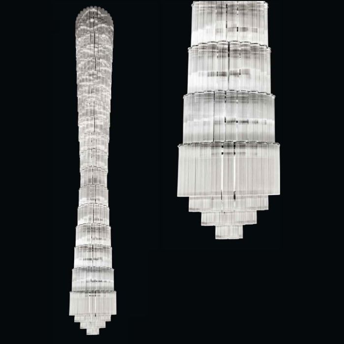 Clear glass column chandelier in standard and custom sizes