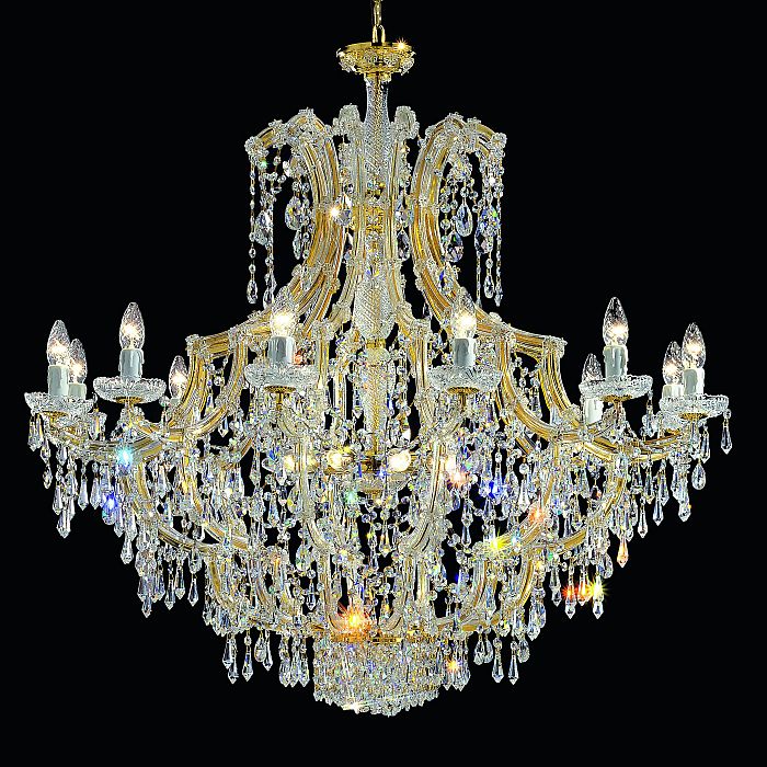 Gold Plated Chandelier with Crystal Glass Pendants
