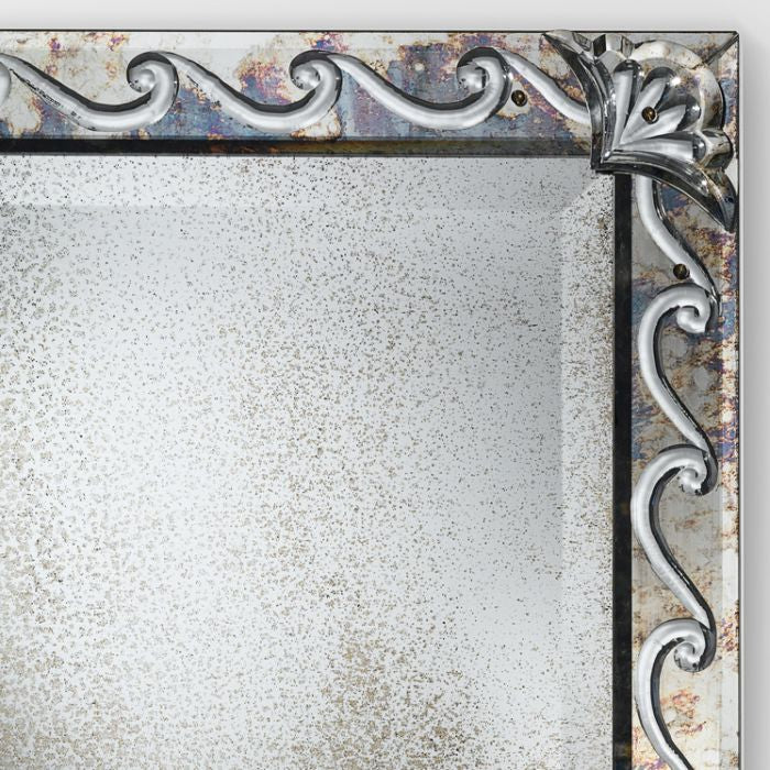 Large engraved art deco mirror with silver frame