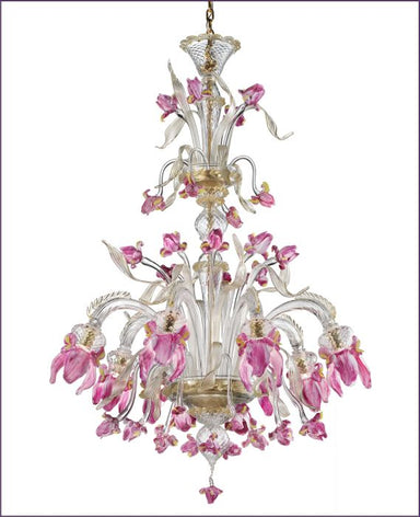 Murano Pink Flower Chandelier In 9 Sizes