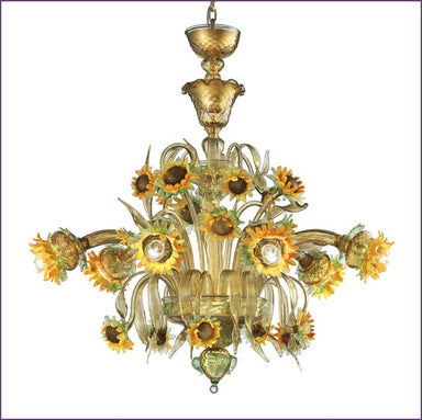 Orange & green Murano glass sunflower chandelier in 5 sizes