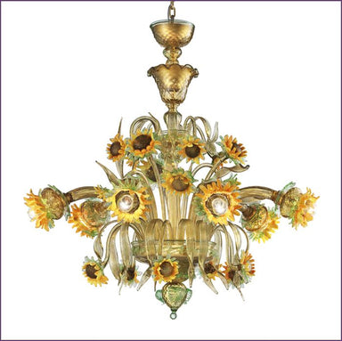 Orange & Green Murano Glass Sunflower Chandelier In 5 Sizes