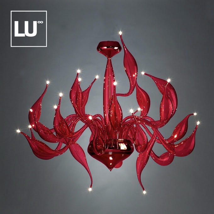 Red Lu-Murano chandelier by Fabio Fornasier