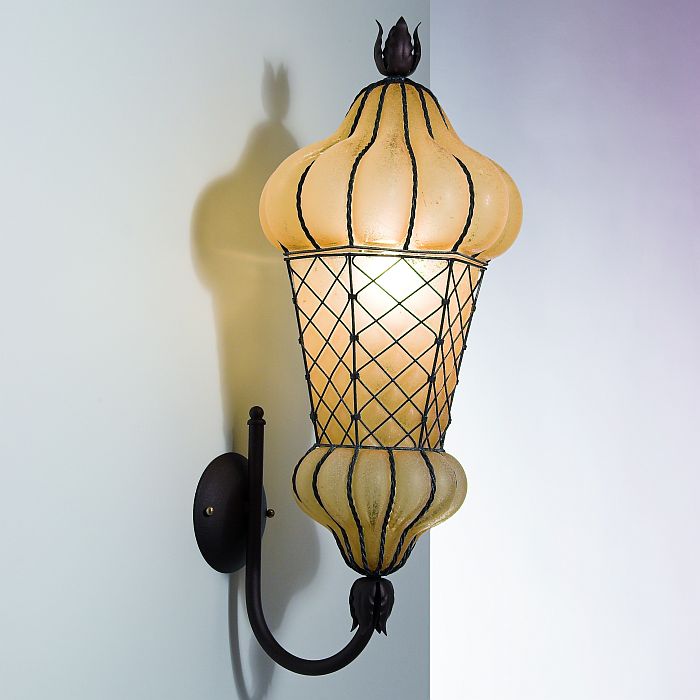 Amber Venetian glass wall lantern  with 'scavo' finish