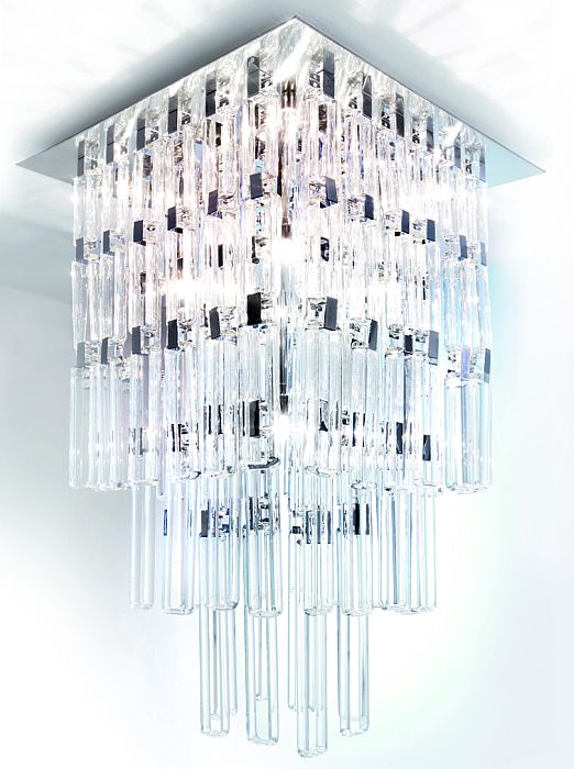 Modern tall Milady ceiling light with 144 glass lozenges