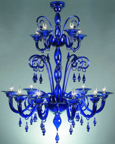 Large cobalt blue 12 arm Murano glass chandelier