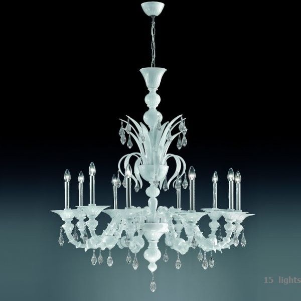 Milky white Rezzonico-style ten-light Venetian chandelier