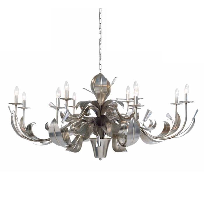 12 Lamp Silver Metal Chandelier with Swarovski Elements