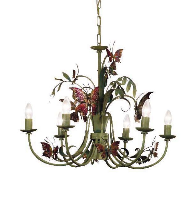 Green Metal Chandelier with Multi-colour Butterflies