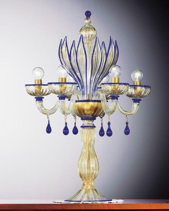 Blue Murano  glass and crystal flambeau table lamp