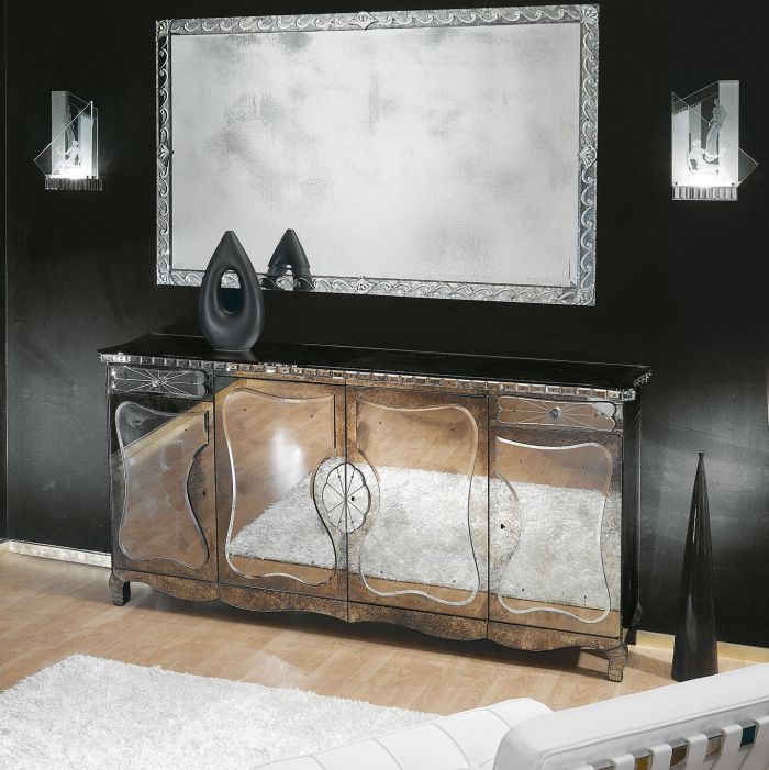 1930s art deco-style sideboard in Venetian mirrored glass