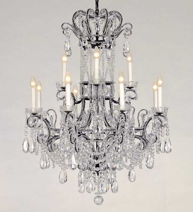 12 light Bohemian crystal and black metal chandelier by