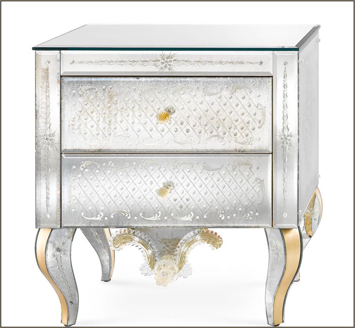 18th century-style engraved Venetian mirrored bedside table