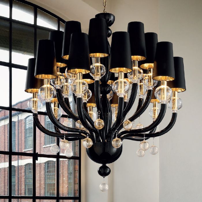 Glamorous black or white chandelier with gold frame