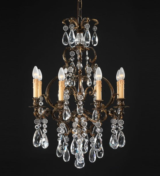 8 arm oxidized brass & Bohemian crystal chandelier