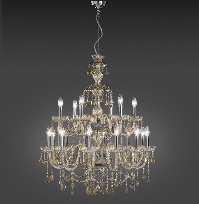 Metre-tall 18 light chandelier with  clear glass chandelier with