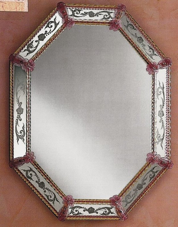 Stunning Venetian Mirror With Pink and Gold Trim