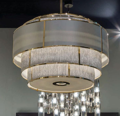 Modern light gold ring chandelier with grey shades