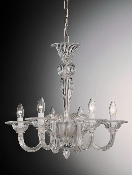 6 arm Murano glass chandelier in choice of colours