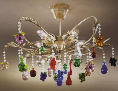 Murano glass 5 light chandelier with multicoloured glass fruits