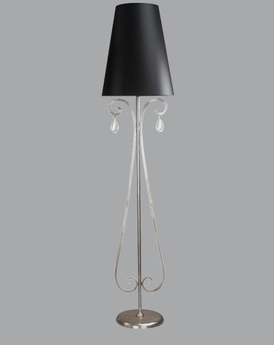 Silver floor lamp enhanced with glass crystals