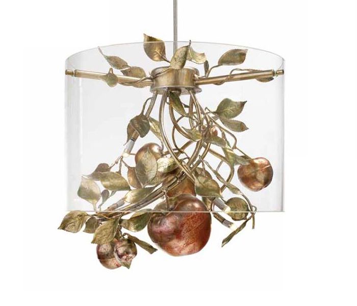 Gold Metal Chandelier with Apples & Glass Shade