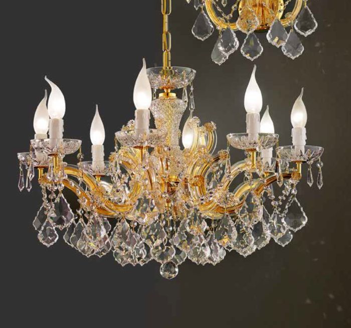 8 Arm Maria Theresa Chandelier in Gold Finish