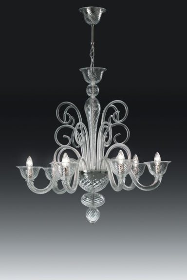 Elegant 6 Light Murano Glass Chandelier