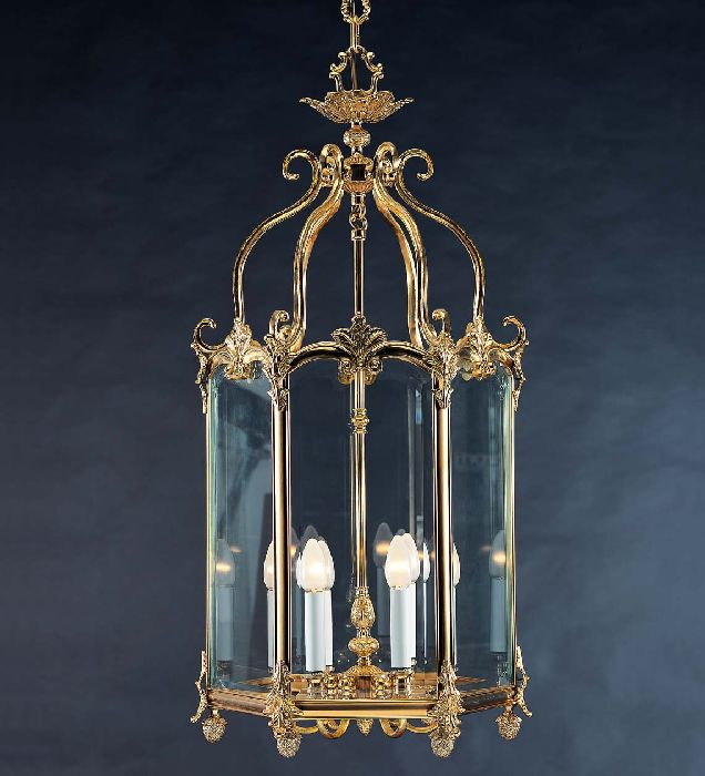 Ornate French gold lantern with 6 lights