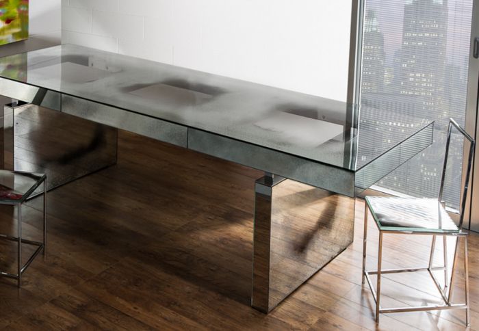 Superb modern Venetian mirrored dining table with steel legs