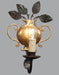 Gold Metal Vase Wall Light with Black Leaf Design